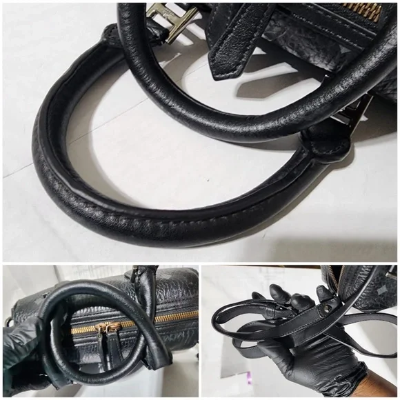 Authentic MCM Visestos Rabbit Small Boston Satchel Bag Black